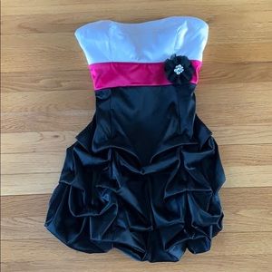 Black, White, & Pink Strapless Dress